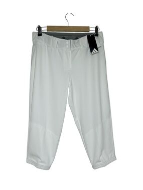 adidas Girls' Instinct Knit Knee Length Elastic Waistband White Softball Pants M